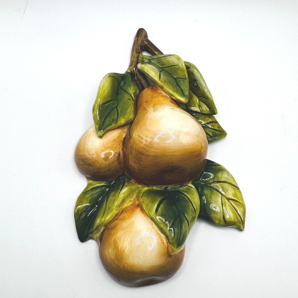 Home Interiors Ceramic Pear Fruit Wall Plaque Brown Green Glazed Kitchen Vintage